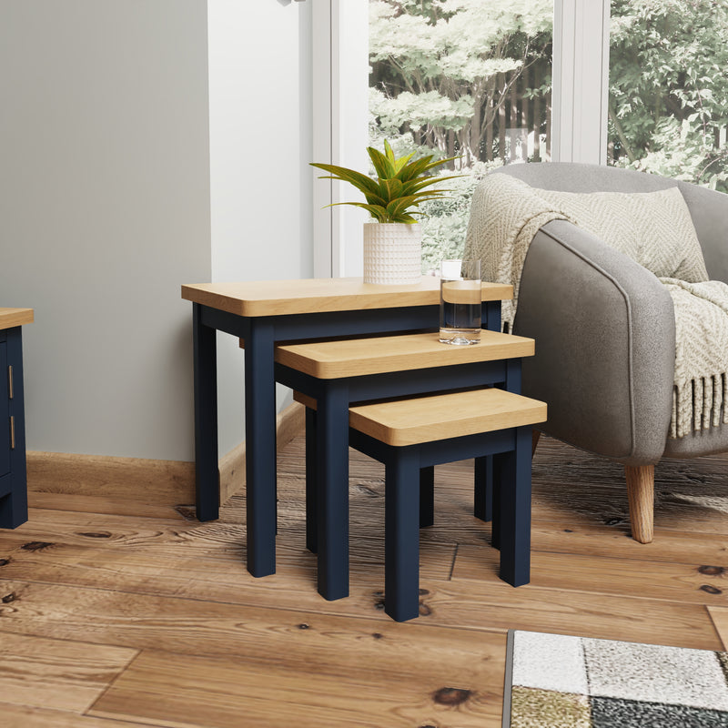 Aldeburgh Blue Nest of 3 Tables 60 x 38 x 50 cm