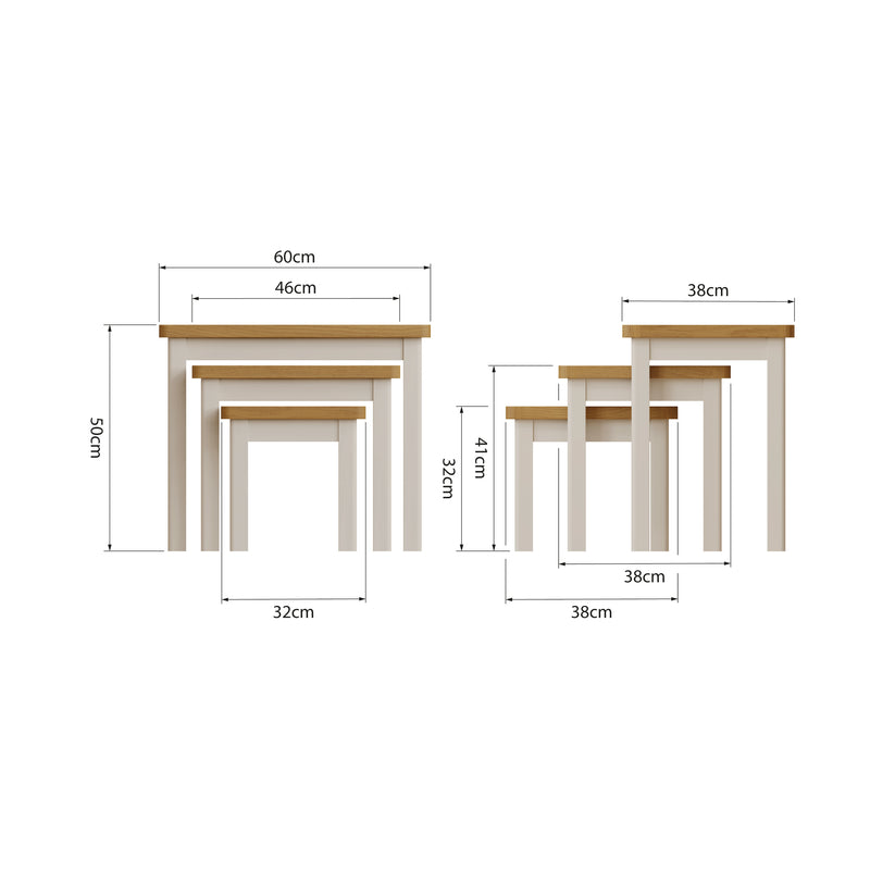 Beverley Dove Grey  Nest of 3 Tables 60 x 38 x 50 cm