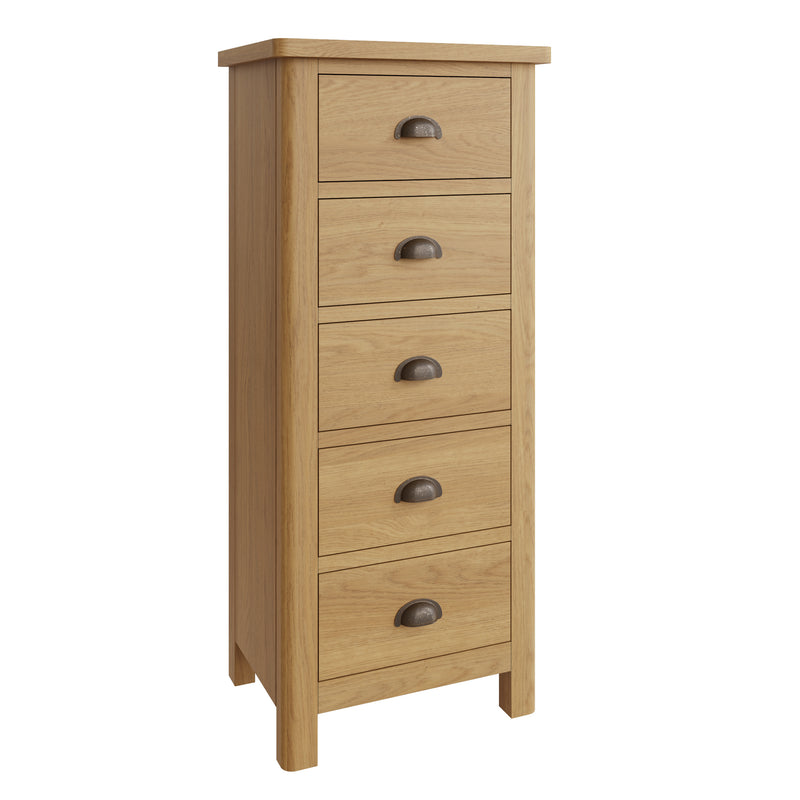 Hemsworth Rustic Oak  Chest of 5 Drawers - Narrow 50 x 36 x 115 cm