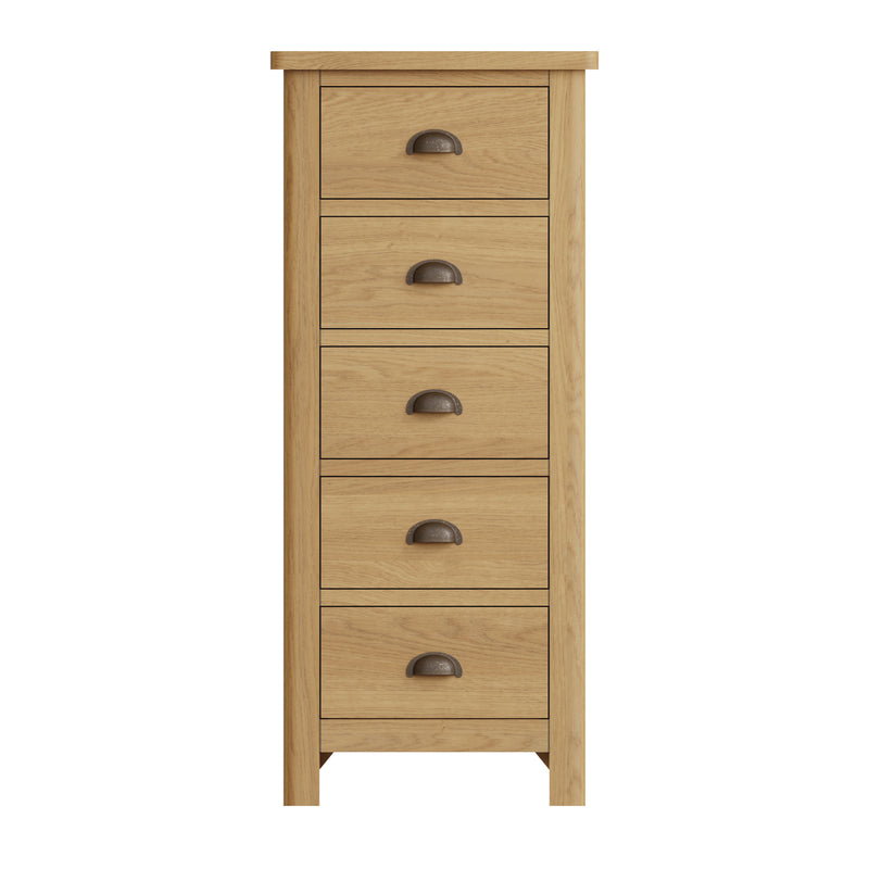 Hemsworth Rustic Oak  Chest of 5 Drawers - Narrow 50 x 36 x 115 cm