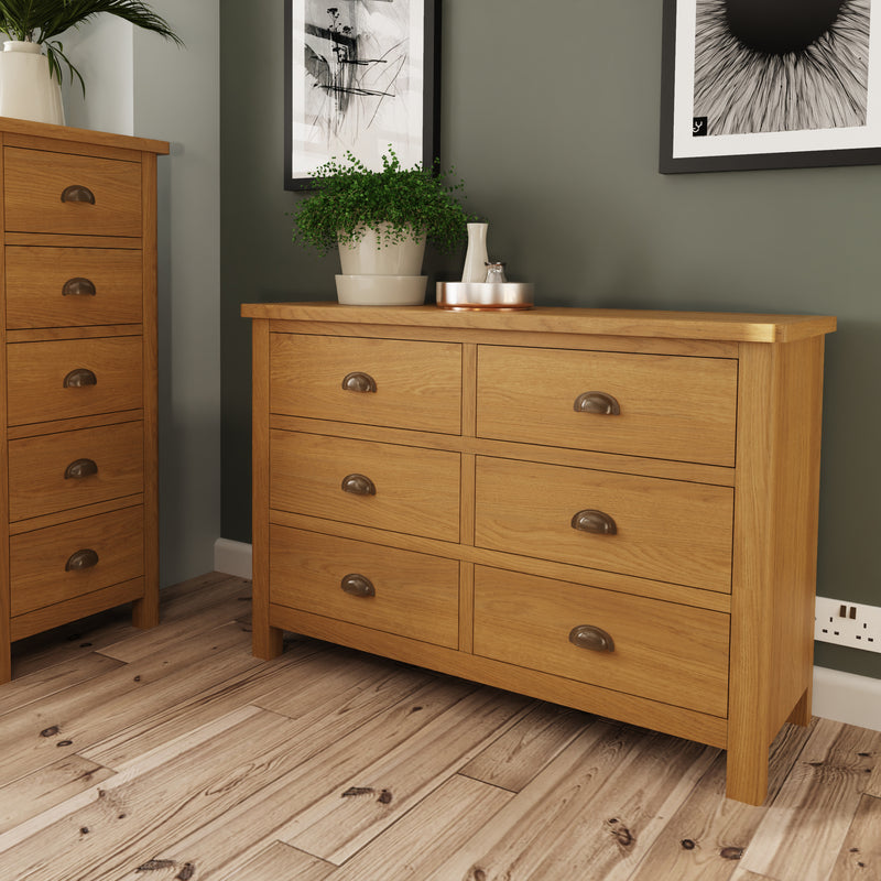Hemsworth Rustic Oak  Chest of 6 Drawers 115 x 40 x 78 cm