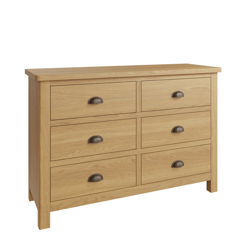 Hemsworth Rustic Oak  Chest of 6 Drawers 115 x 40 x 78 cm