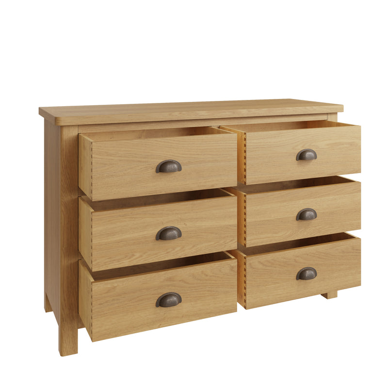 Hemsworth Rustic Oak  Chest of 6 Drawers 115 x 40 x 78 cm