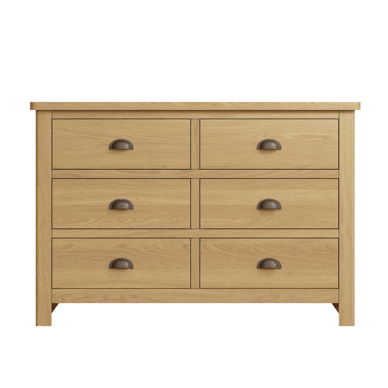 Hemsworth Rustic Oak  Chest of 6 Drawers 115 x 40 x 78 cm