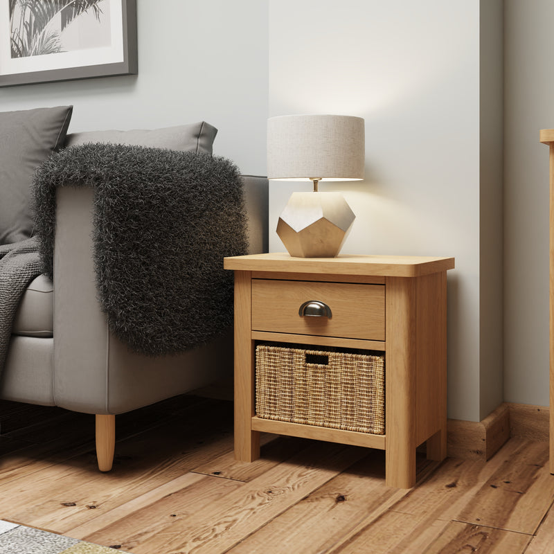Hemsworth Rustic Oak  Cabinet 1 Drawer 1 Basket 50 x 30 x 50 cm