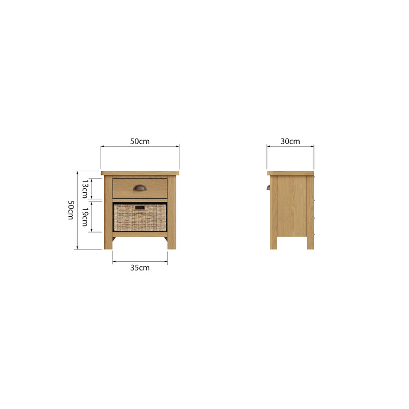 Hemsworth Rustic Oak  Cabinet 1 Drawer 1 Basket 50 x 30 x 50 cm