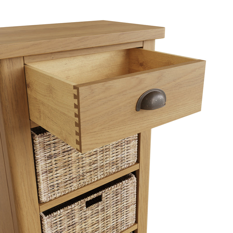 Hemsworth Rustic Oak  Cabinet 1 Drawer 3 Basket 50 x 30 x 100 cm