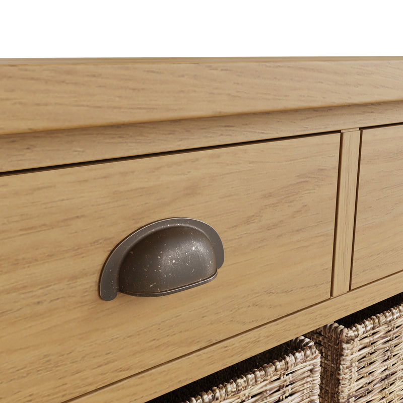 Hemsworth Rustic Oak  Storage Cabinet Unit 3 Drawer 6 Basket 110 x 30 x 75 cm