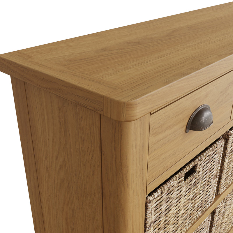 Hemsworth Rustic Oak  Storage Cabinet Unit 3 Drawer 6 Basket 110 x 30 x 75 cm