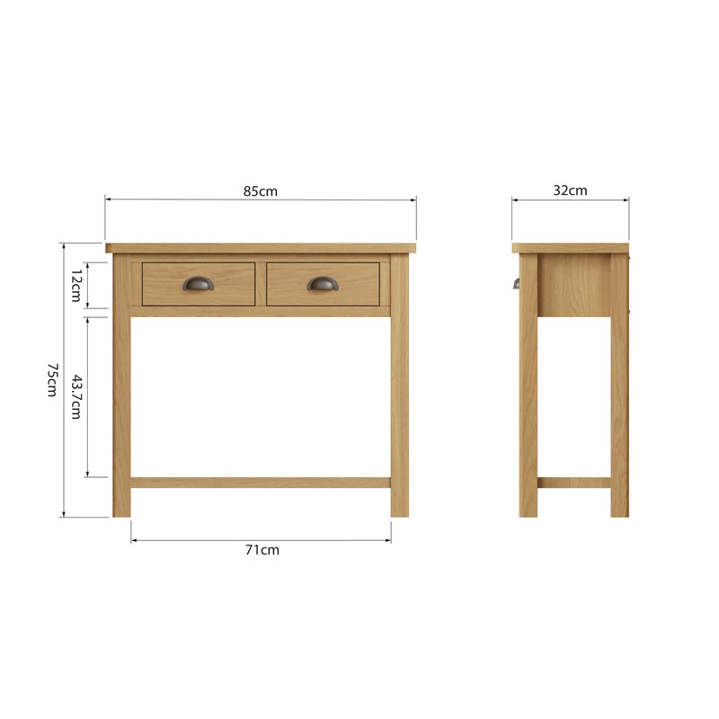 Hemsworth Rustic Oak  Console Table 85 x 32 x 75 cm