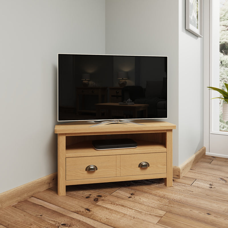 Hemsworth Rustic Oak  Corner TV Unit 90 x 44 x 48 cm