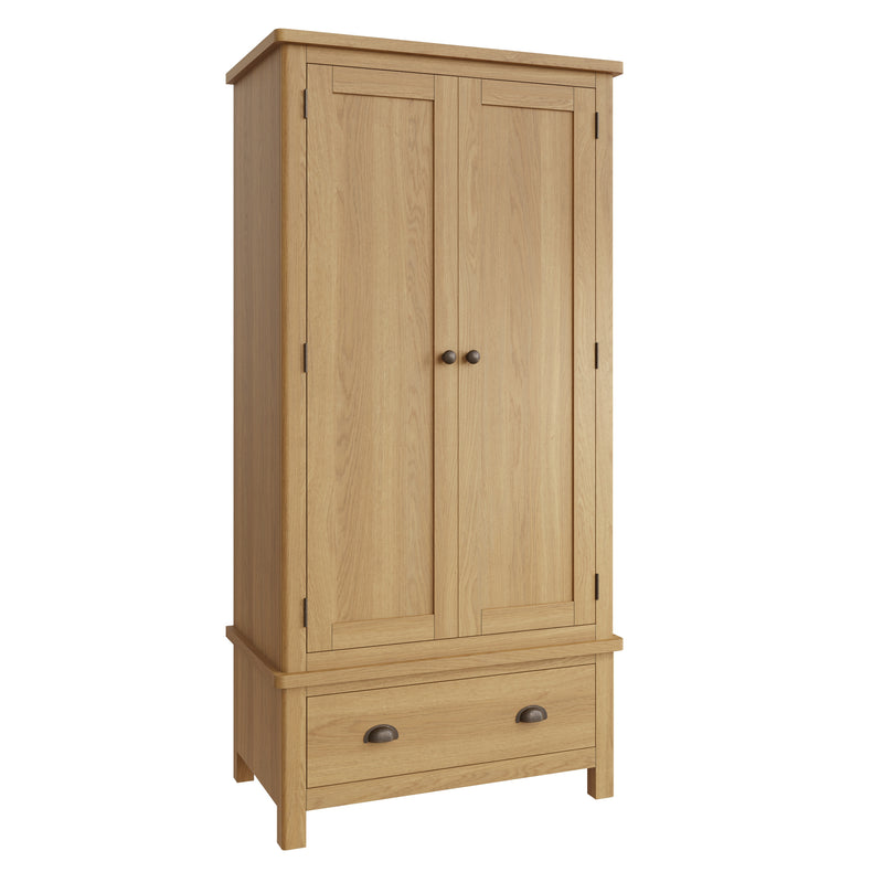 Hemsworth Rustic Oak  Wardrobe Double with Drawer 90 x 52 x 185 cm
