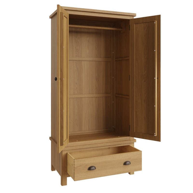 Hemsworth Rustic Oak  Wardrobe Double with Drawer 90 x 52 x 185 cm