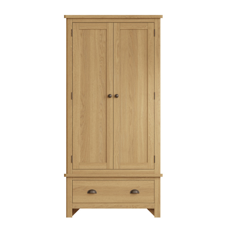 Hemsworth Rustic Oak  Wardrobe Double with Drawer 90 x 52 x 185 cm