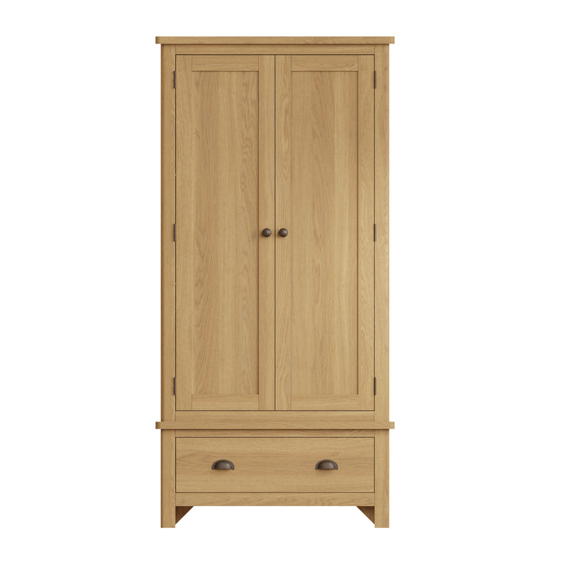 Hemsworth Rustic Oak  Wardrobe Double with Drawer 90 x 52 x 185 cm