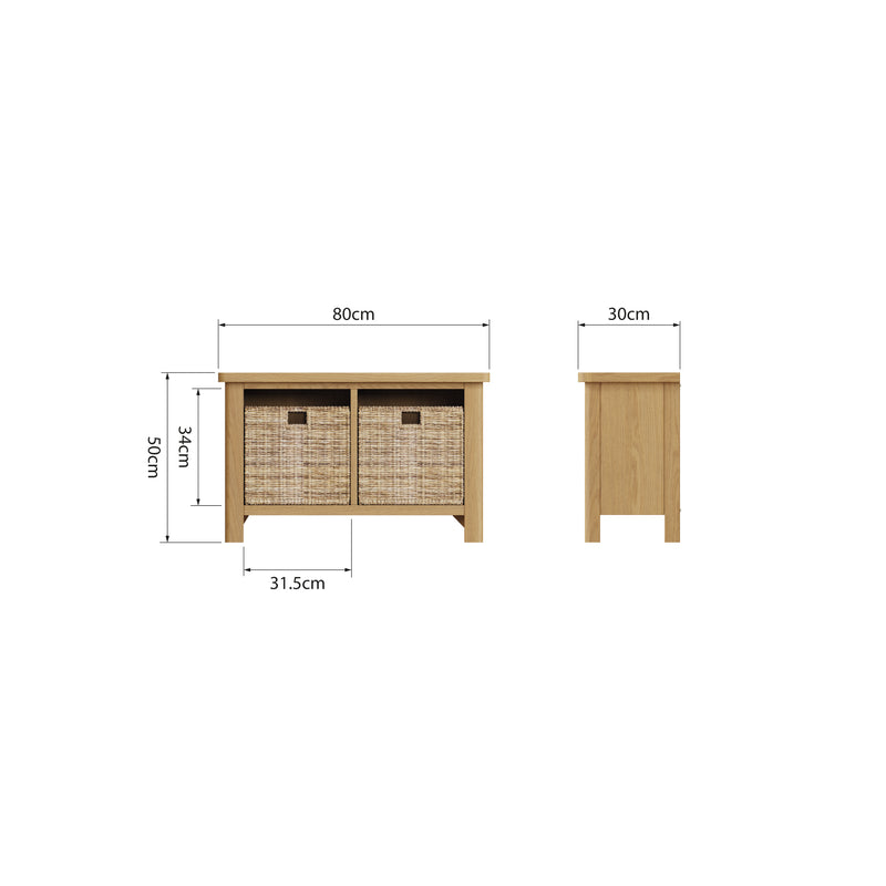 Hemsworth Rustic Oak  Hall Bench 80 x 30 x 50 cm
