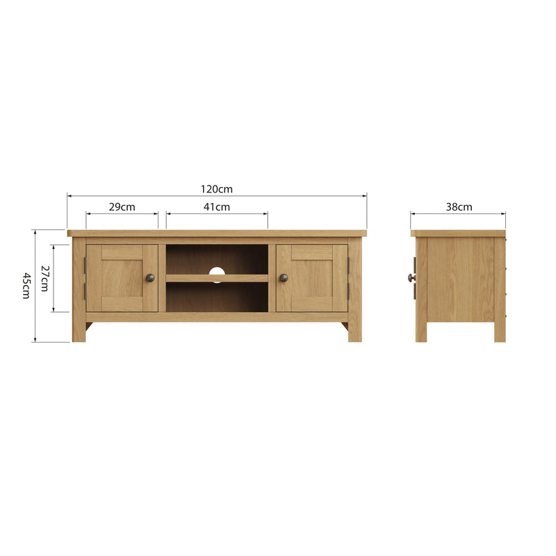 Hemsworth Rustic Oak  TV Unit Large 120 x 38 x 45 cm