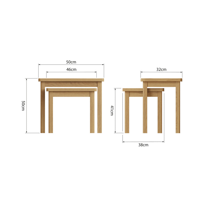 Hemsworth Rustic Oak  Nest of 2 Tables 50 x 32 x 50 cm
