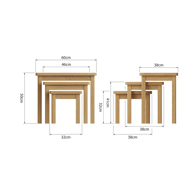 Hemsworth Rustic Oak  Nest of 3 Tables 60 x 38 x 50 cm