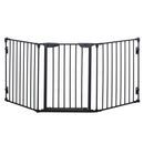 PawHut Pet Safety Gate 3-Panel Playpen Metal Fence W/ Walk Through Door Black