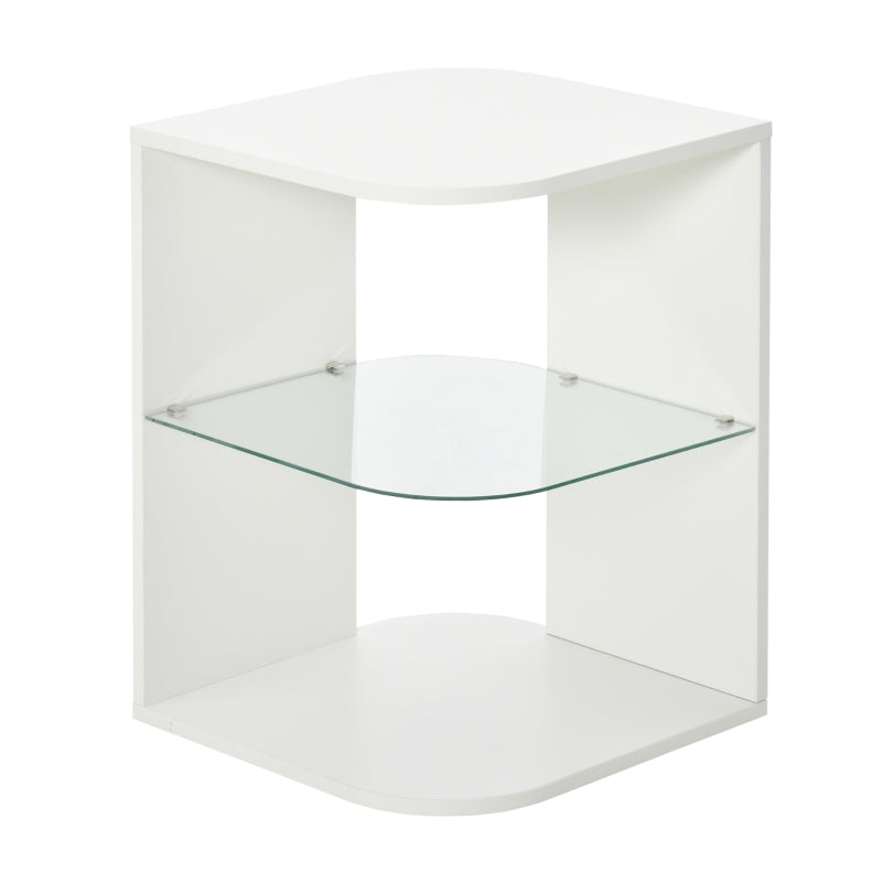 HOMCOM Modern Side Table with 2 Shelves White