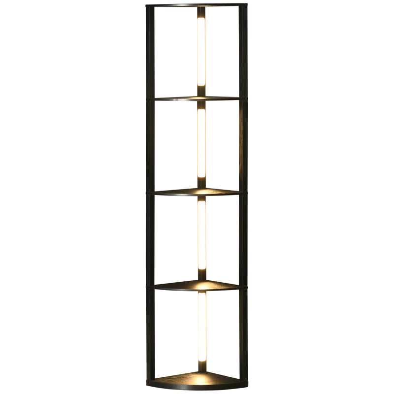 HOMCOM LED Floor Lamp with shelves, Modern Corner Standing Lamp for Living Room, Bedroom, with Dimmable Warm White Lighting, Black