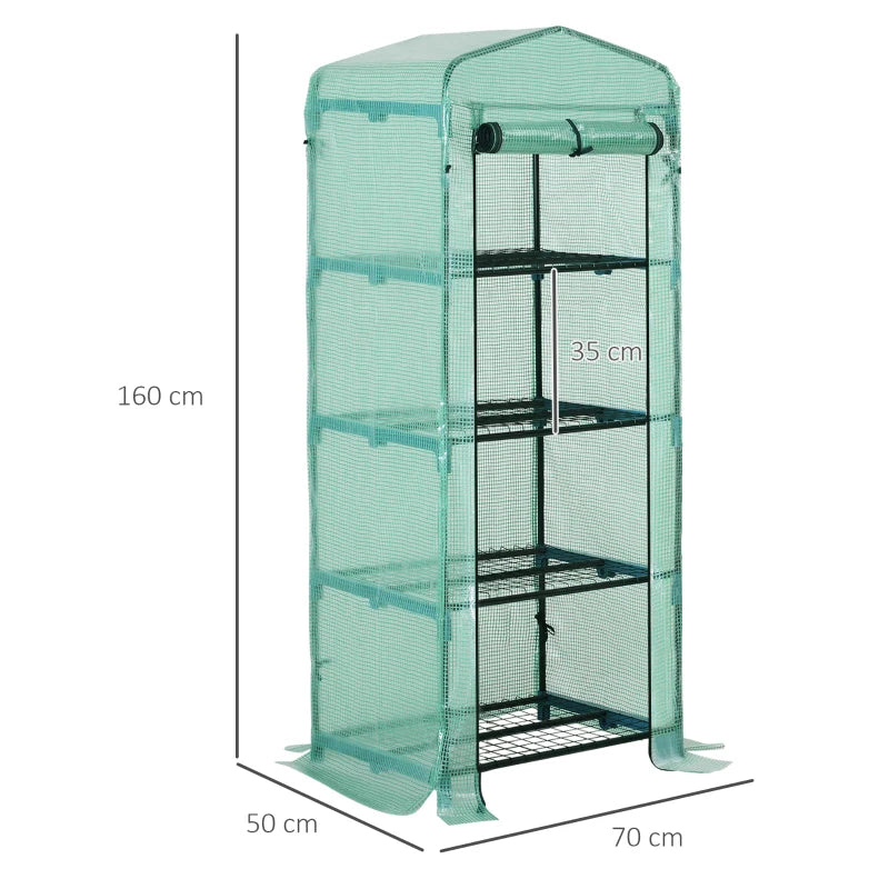 Outsunny 4 Tier Mini Greenhouse, Portable Green House with Steel Frame, PE Cover, Roll-up Door