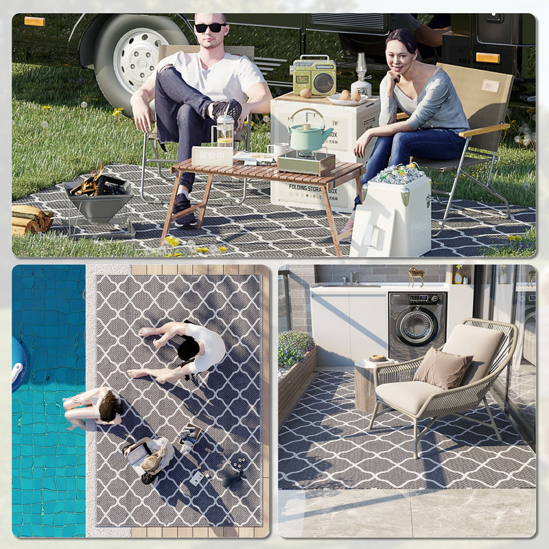 Outsunny Reversible Waterproof Outdoor Rug W/ Carry Bag, 182 x 274 cm, Grey