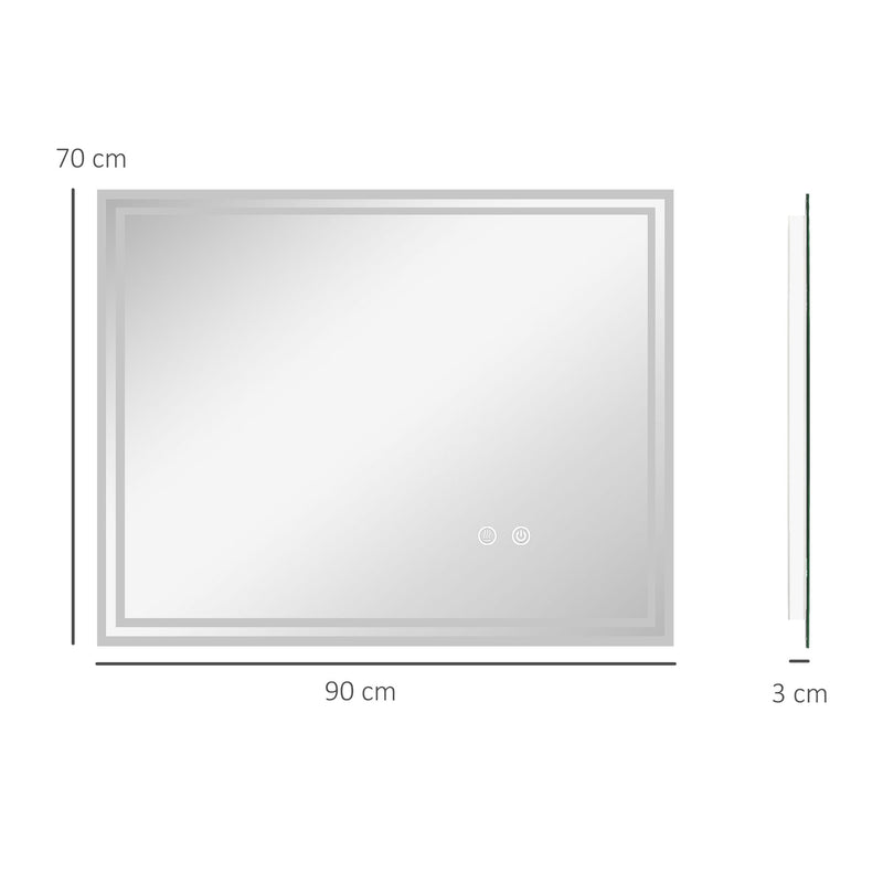 kleankin Dimmable Bathroom Mirror with LED Lights, 3 Colours, Defogging Film