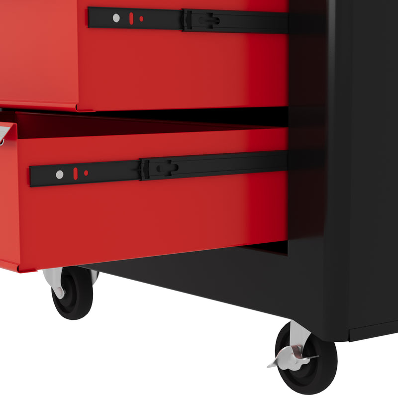 HOMCOM 5-Drawer Tool Chest Steel Lockable Tool Storage Cabinet W/ Wheels Red