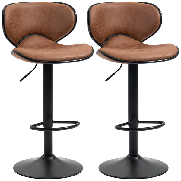 HOMCOM Bar Stool Set Of 2 Microfiber Cloth Adjustable Armless Chairs Brown