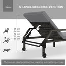 Outsunny Rattan Wicker Chaise Sun Lounger Garden w/ Adjustable Backrest & Wheels