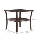 Outsunny PE Rattan Coffee Table, Two-tier Side Table with Glass Top, Brown