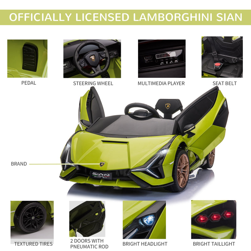 HOMCOM Kids Electric Ride On Car Lamborghini Sian - Green