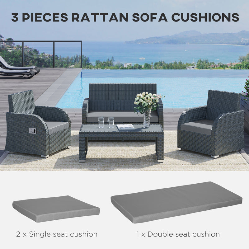 Outsunny 3PCs Rattan Garden Seat Cushions Pads for Patio Furniture Dark Grey