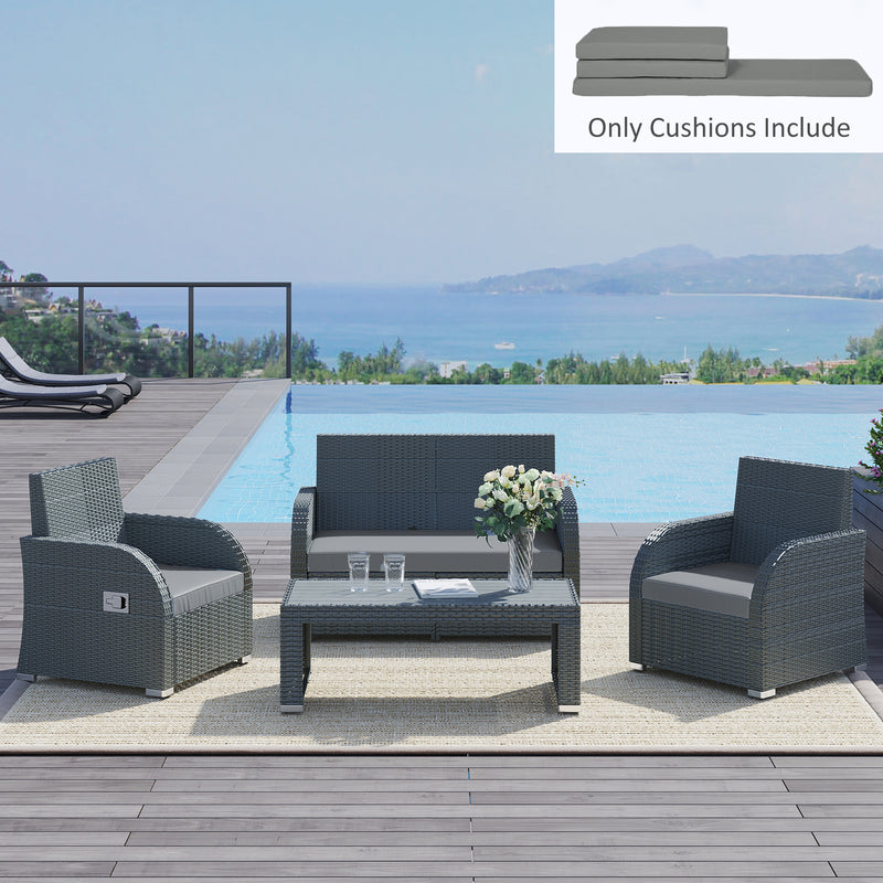 Outsunny 3PCs Rattan Garden Seat Cushions Pads for Patio Furniture Dark Grey