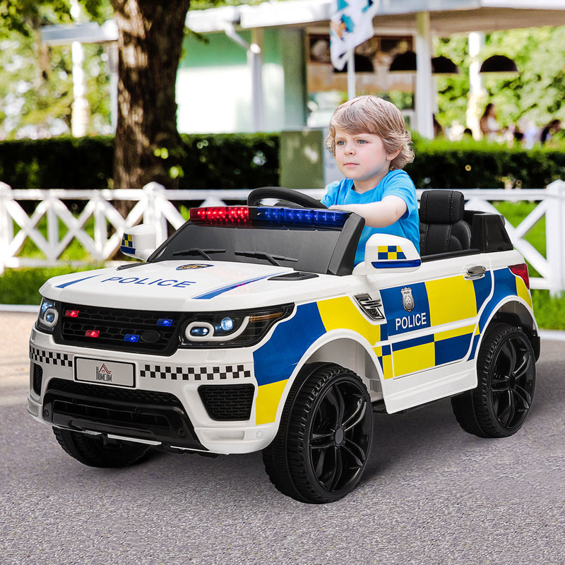 HOMCOM Kids Electric Ride On Police Car 12V - White