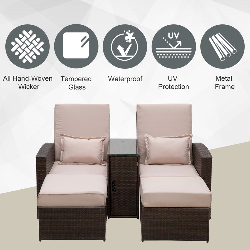 Outsunny Rattan Double Lounge - Brown