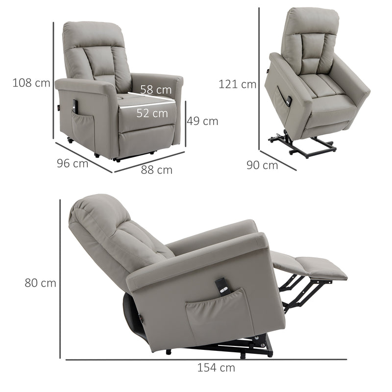 HOMCOM Power Lift Chair, PU Leather Electric Recliner with Side Pocket, Grey