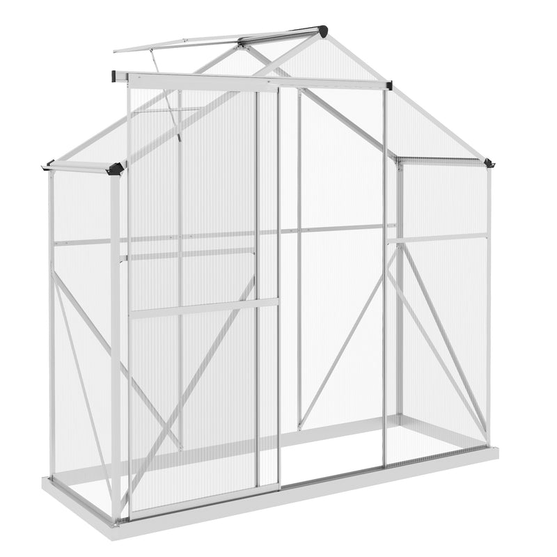 Outsunny 6 x 2.5ft Polycarbonate Greenhouse Aluminium Green House, Silver