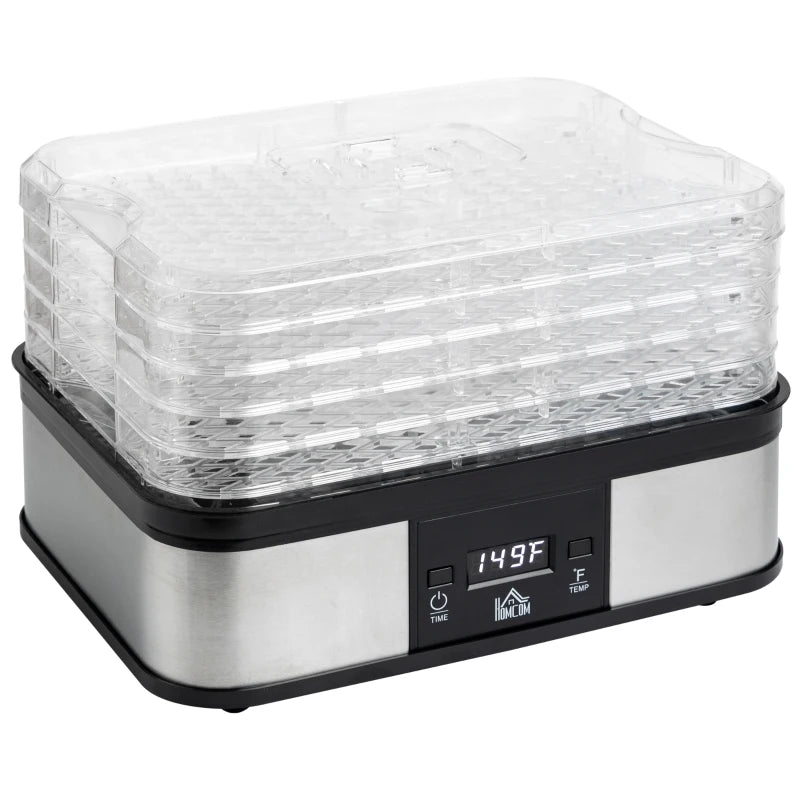 HOMCOM Food Dehydrator 5 Tier 245W - Stainless Steel