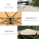 Outsunny 2.7m Garden Cantilever Banana Parasol Sun Shade w/ Crank, Light Brown