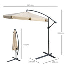 Outsunny 2.7m Garden Cantilever Banana Parasol Sun Shade w/ Crank, Light Brown