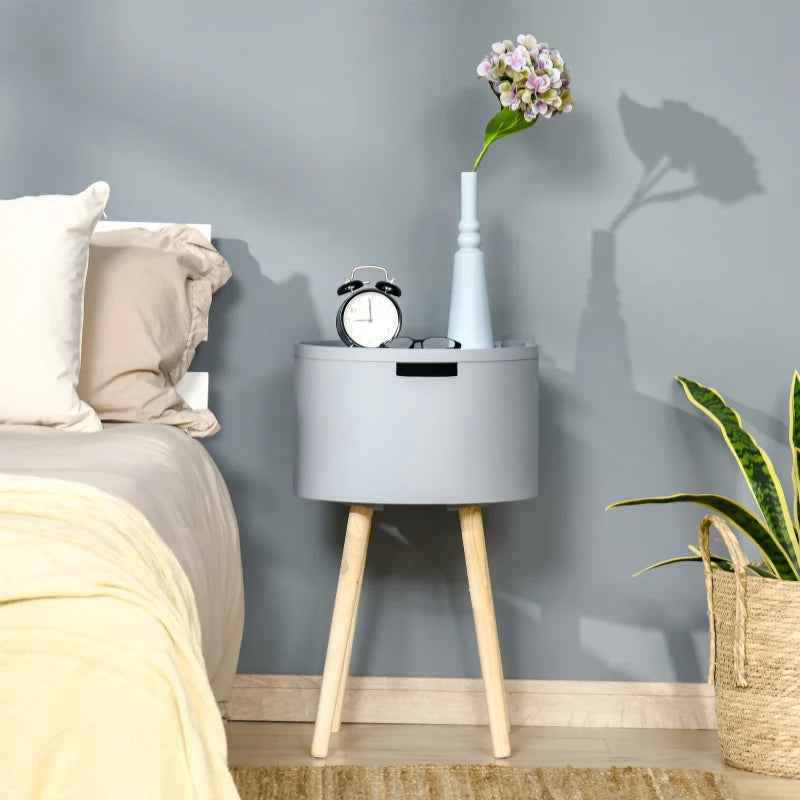 HOMCOM Wooden Side Table Round - Grey