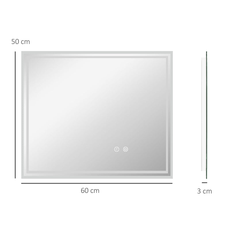 kleankin Dimmable Bathroom Mirror with LED Lights, 3 Colours, Defogging Film