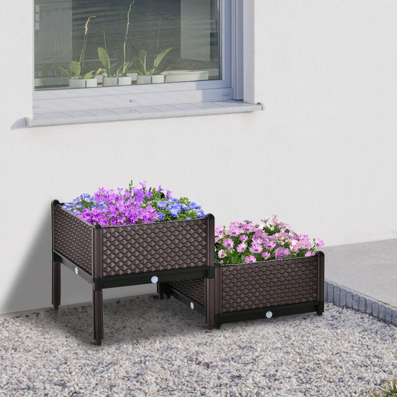 Outsunny 2-Piece Raised Garden Bed Planter Box Brown