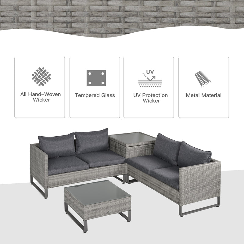 Outsunny 4 PCs Rattan Wicker Sofa Set Conservatory Furniture w/ Side Storage Box