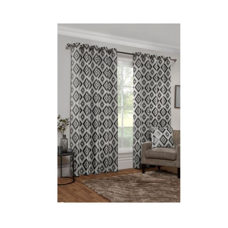 Geo Velvet Eyelet Curtains - Silver