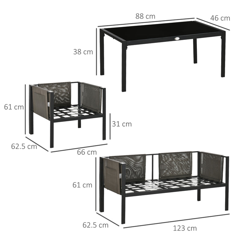 Outsunny 4 Piece Garden Sofa Set w/ Tempered Glass Coffee Table Padded Cushions