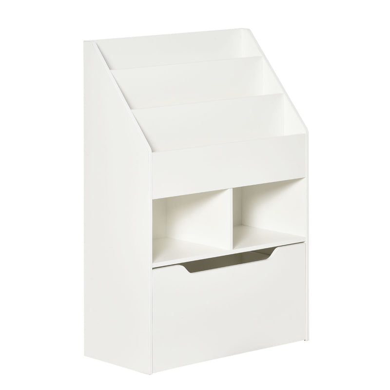 HOMCOM Kids Bookshelf, Toy Box w/ Storage Drawer, Wheels, for Bedroom - White